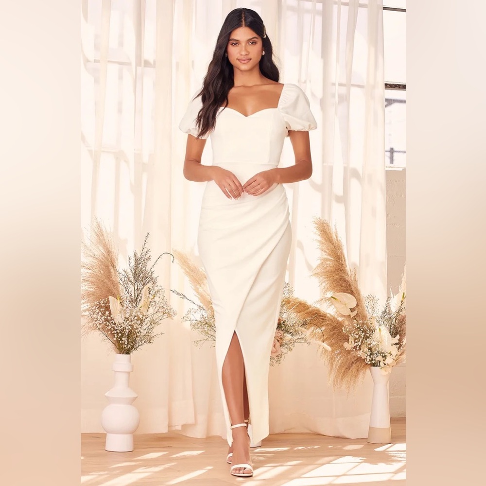 Lulu’s No Greater Love White Puff Sleve Maxi Dresss